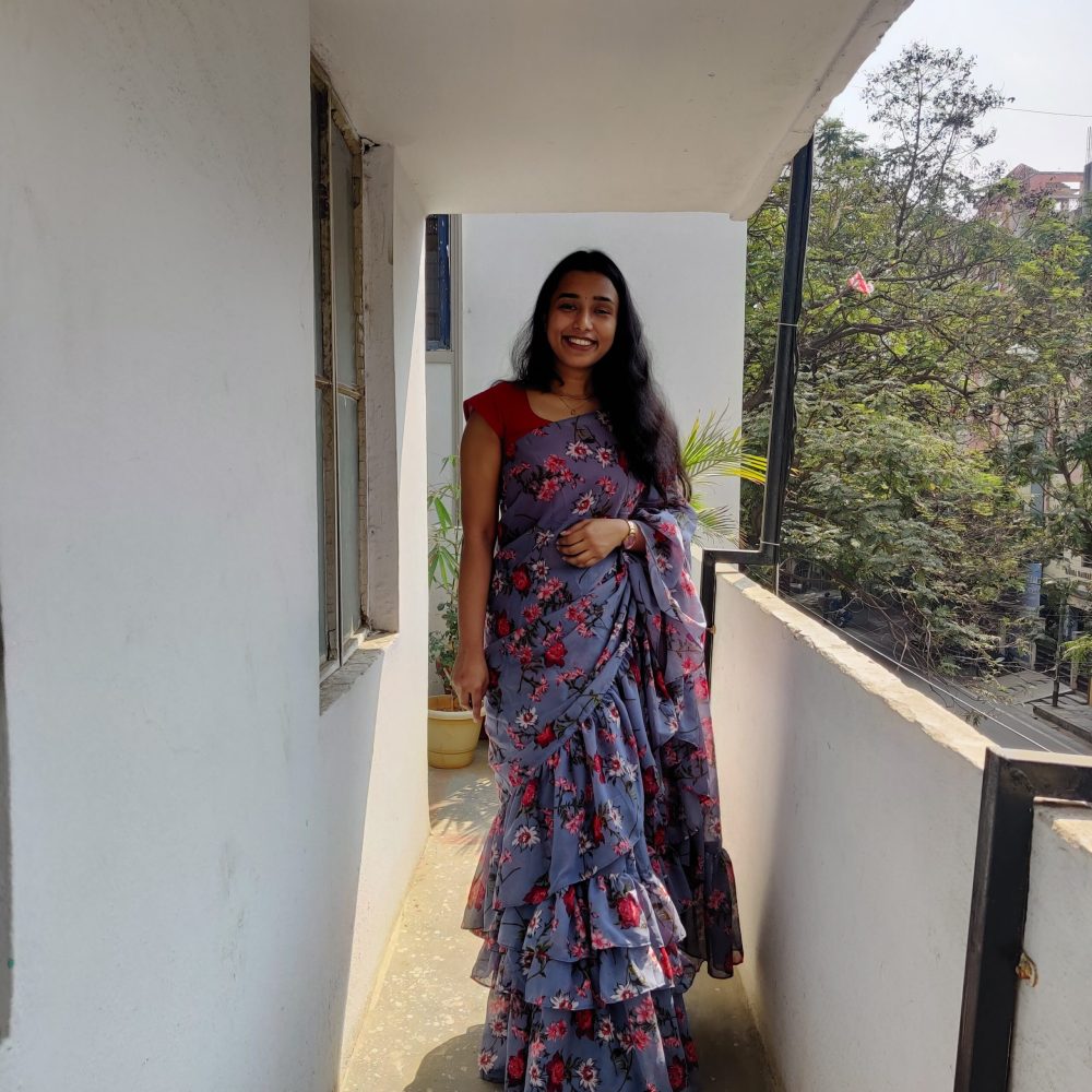 Grey georgette ruffles saree - Image 3