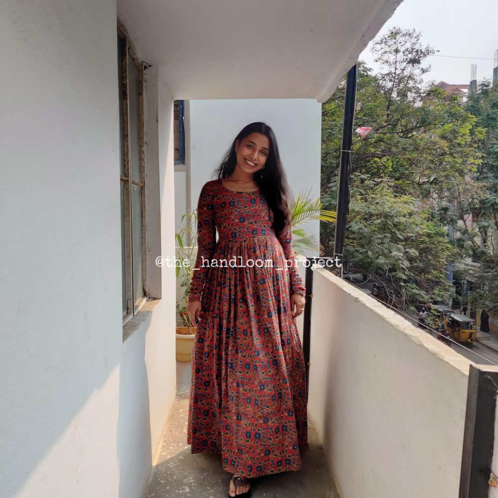 Rust kalamkari cotton dress