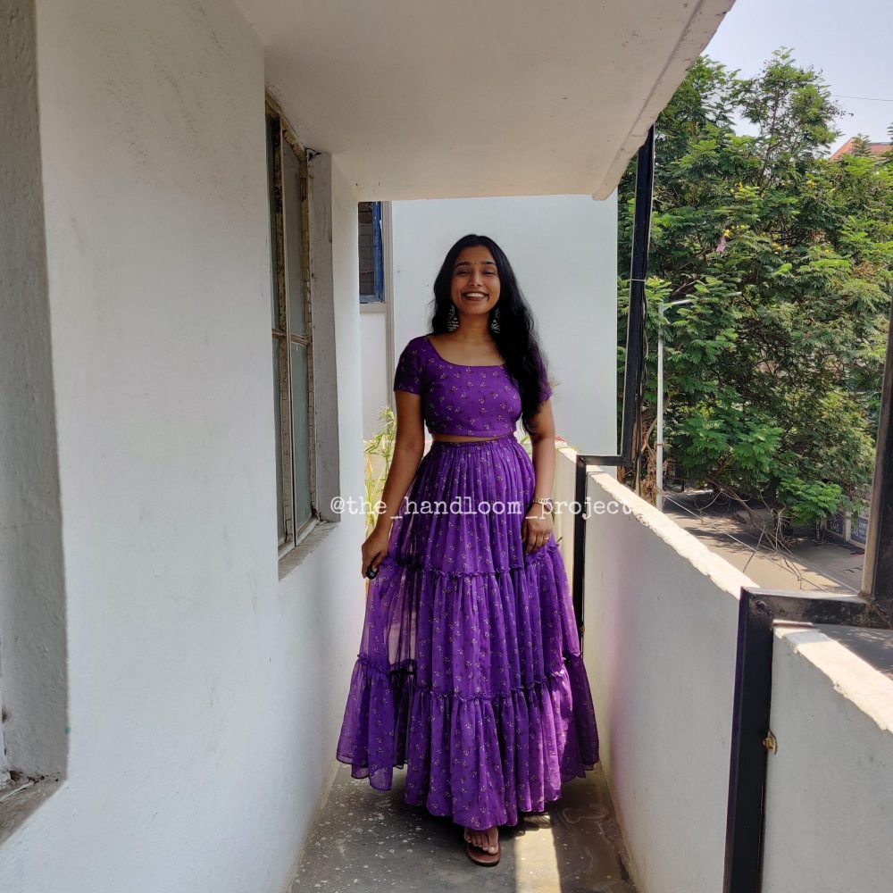 Purple georgette 3 tier lehenga and blouse