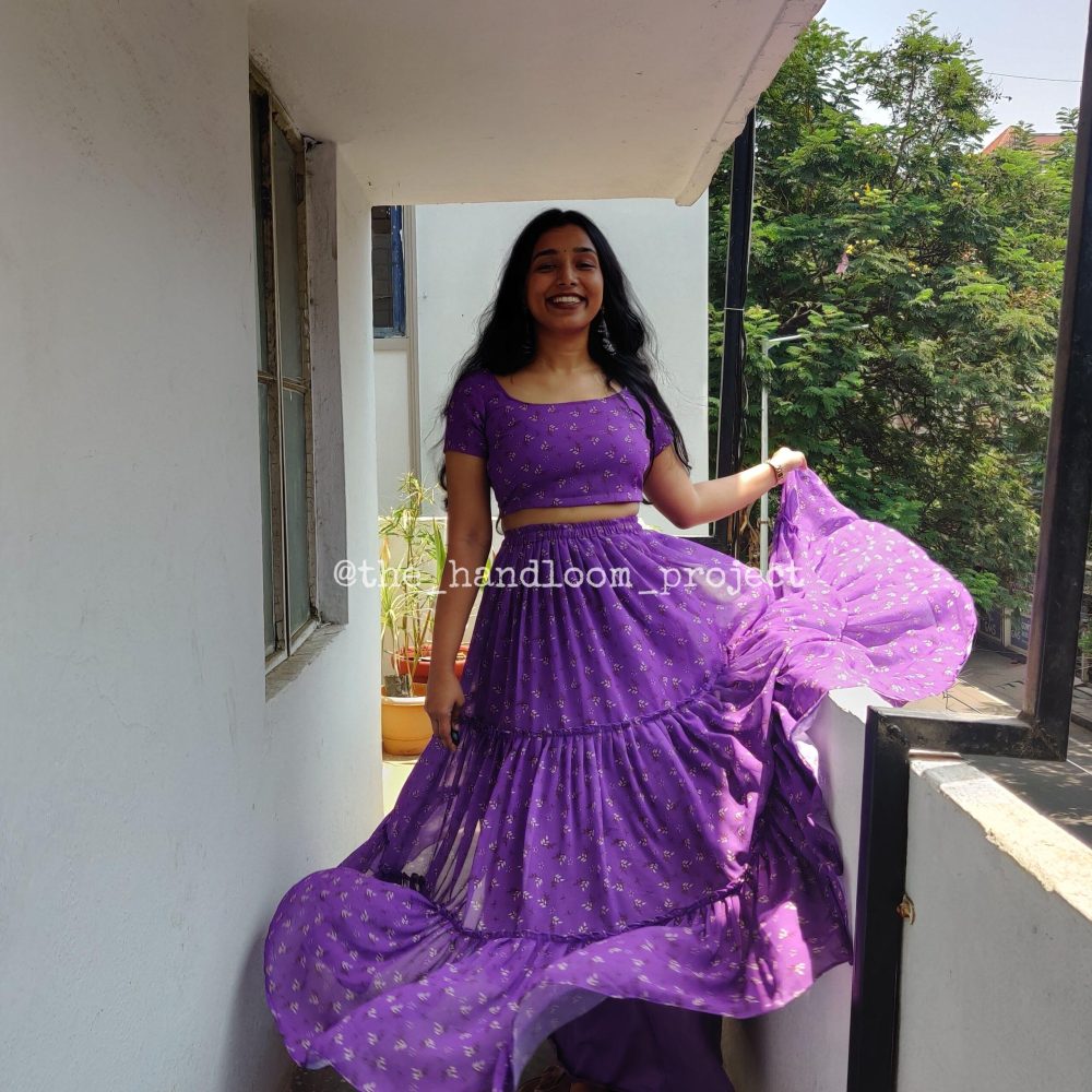 Purple georgette 3 tier lehenga and blouse - Image 2