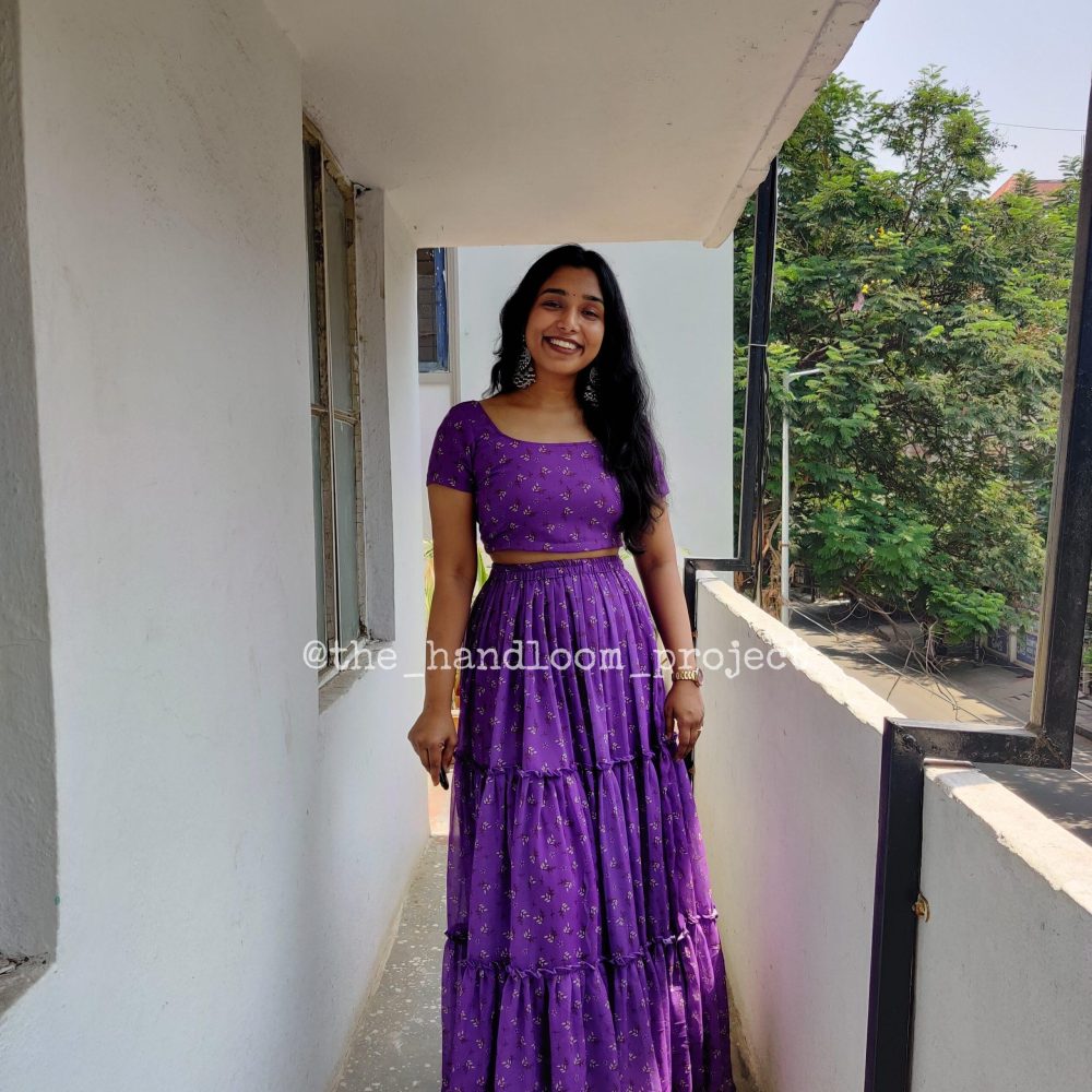 Purple georgette 3 tier lehenga and blouse - Image 3