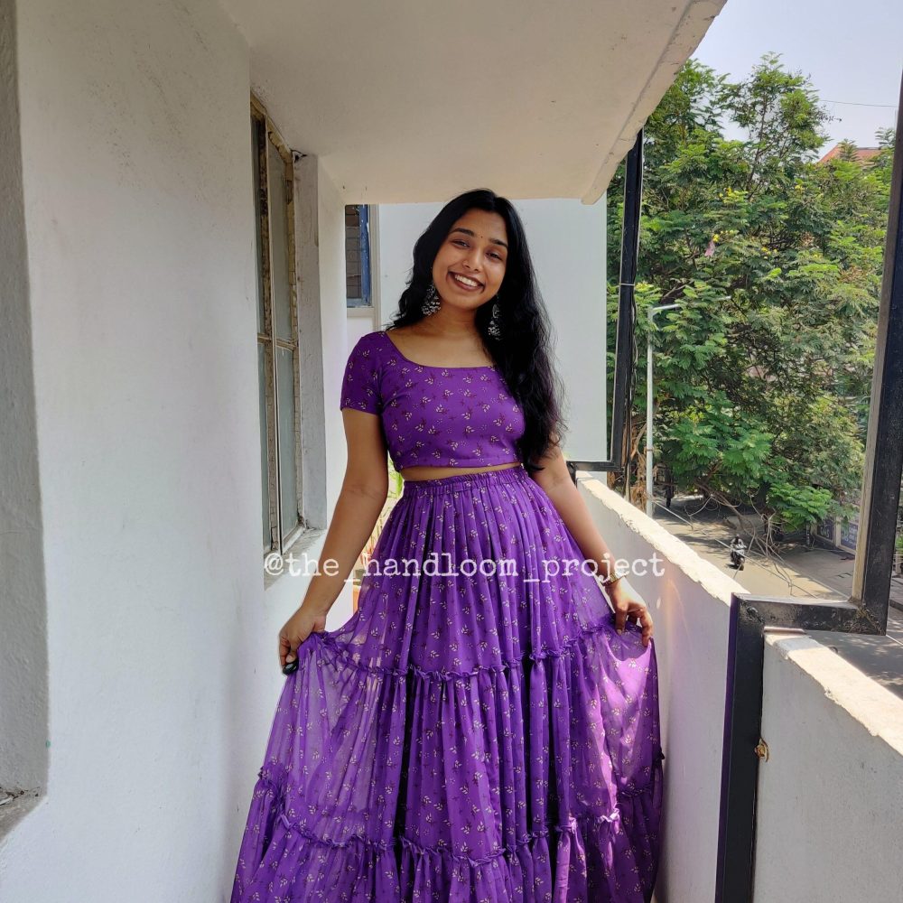 Purple georgette 3 tier lehenga and blouse - Image 4