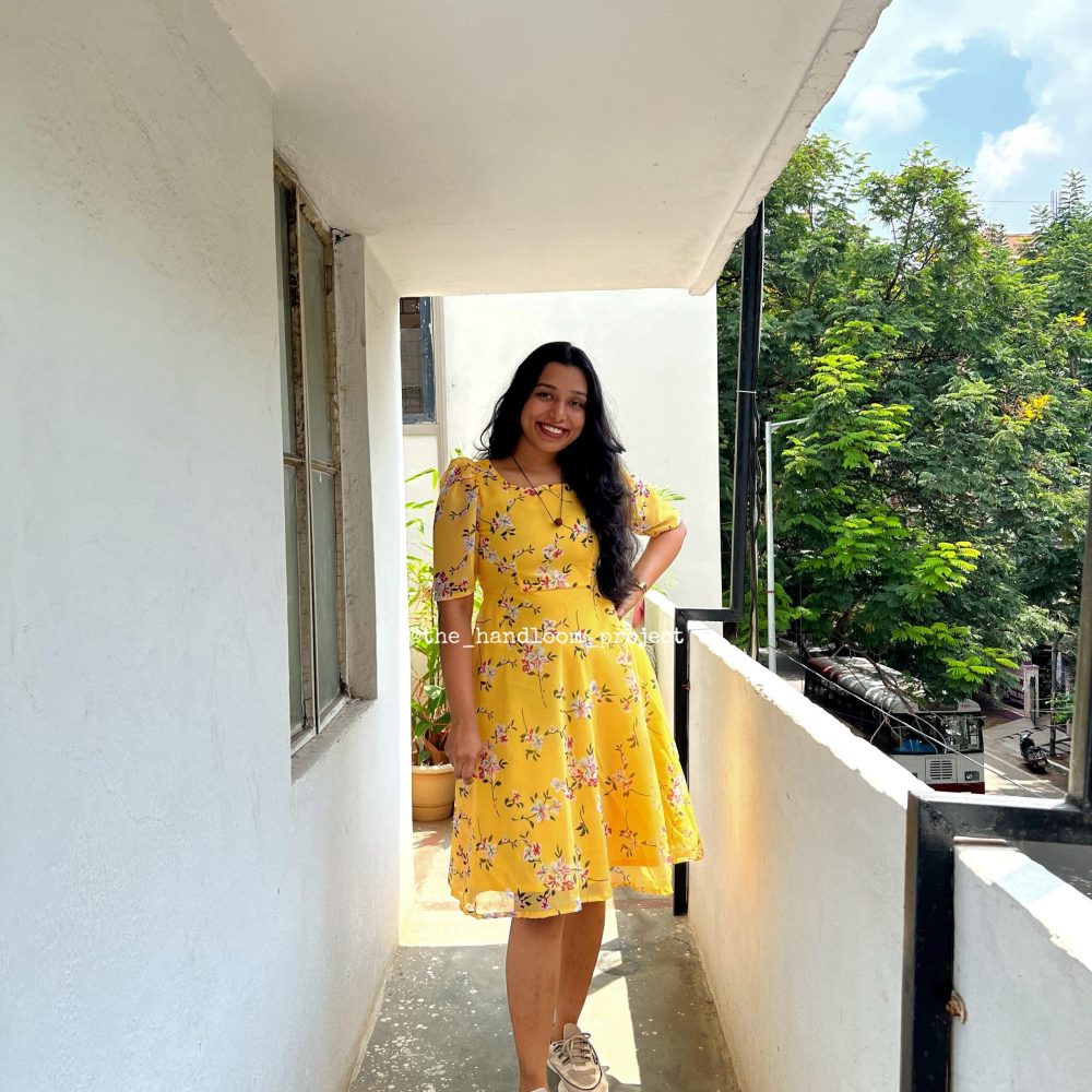 Yellow printed georgette dress