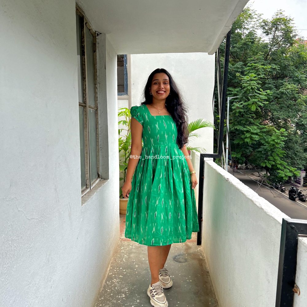 Green ikkat cotton dress THEHANDLOOMPROJECT