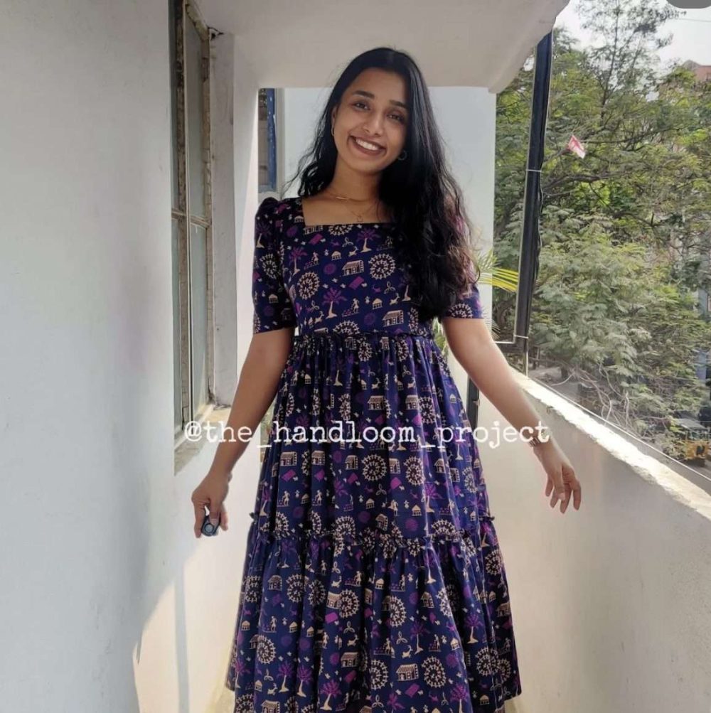 Violet kalamkari cotton dress - Image 3