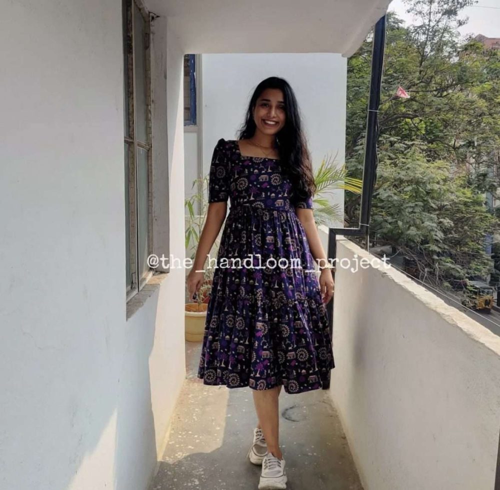 Violet kalamkari cotton dress