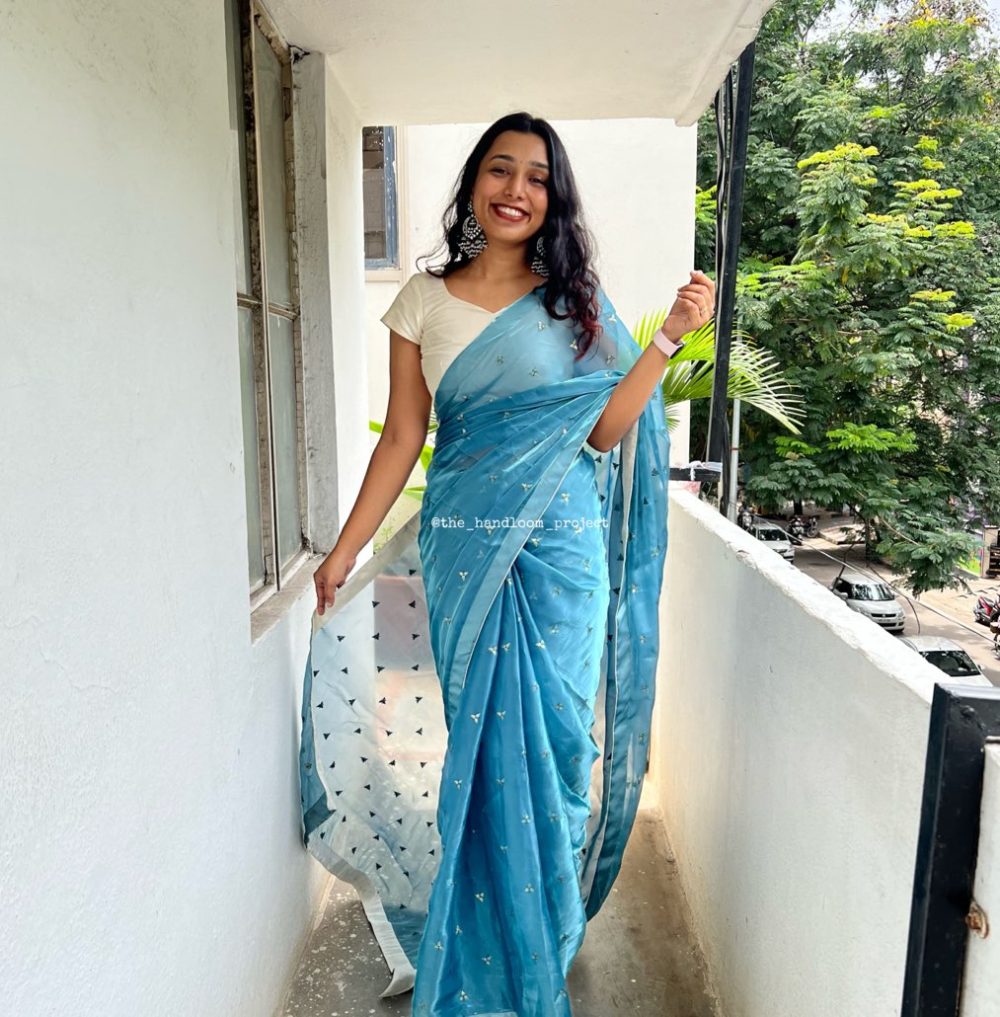 Blue jimmy choo saree with blouse